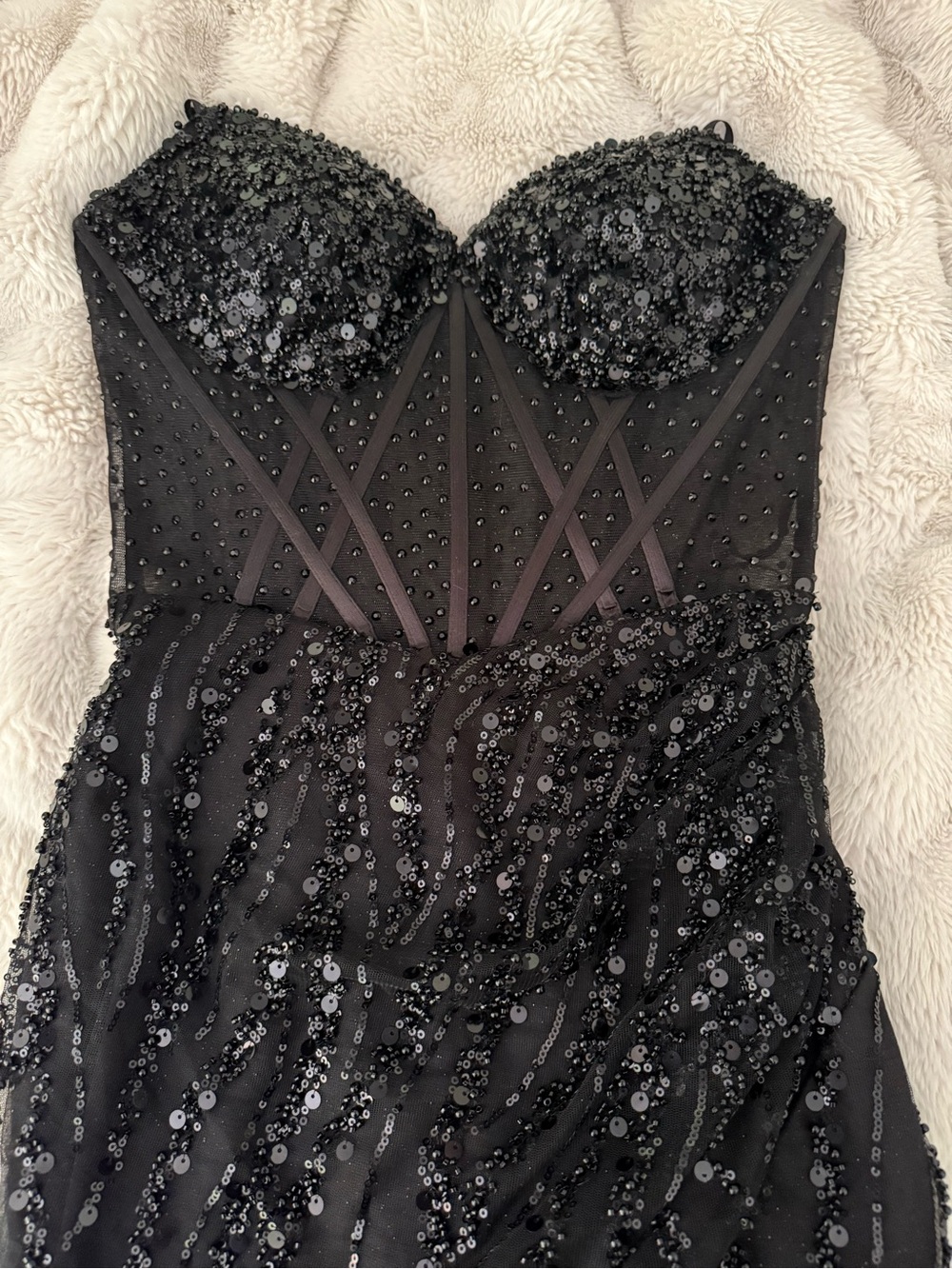 Black Sequin Strapless Evening Dress